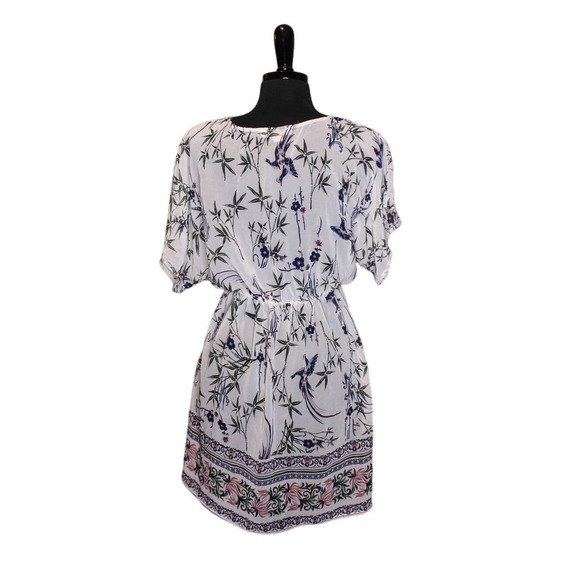 Francesca's Swim Coverup Sheer Floral Birds Short Sleeve Deep V Neck L - Picture 2 of 3